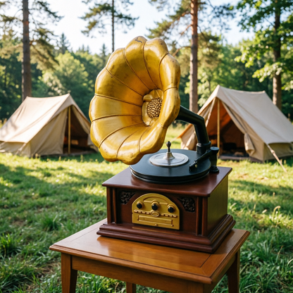 Wood 6-in-1 Bluetooth Record Player - Walnut | Mid-century wood music center plays vinyl, CD, cassette, FM radio and aux, built-in stereo speakers, RCA out, headphone jack